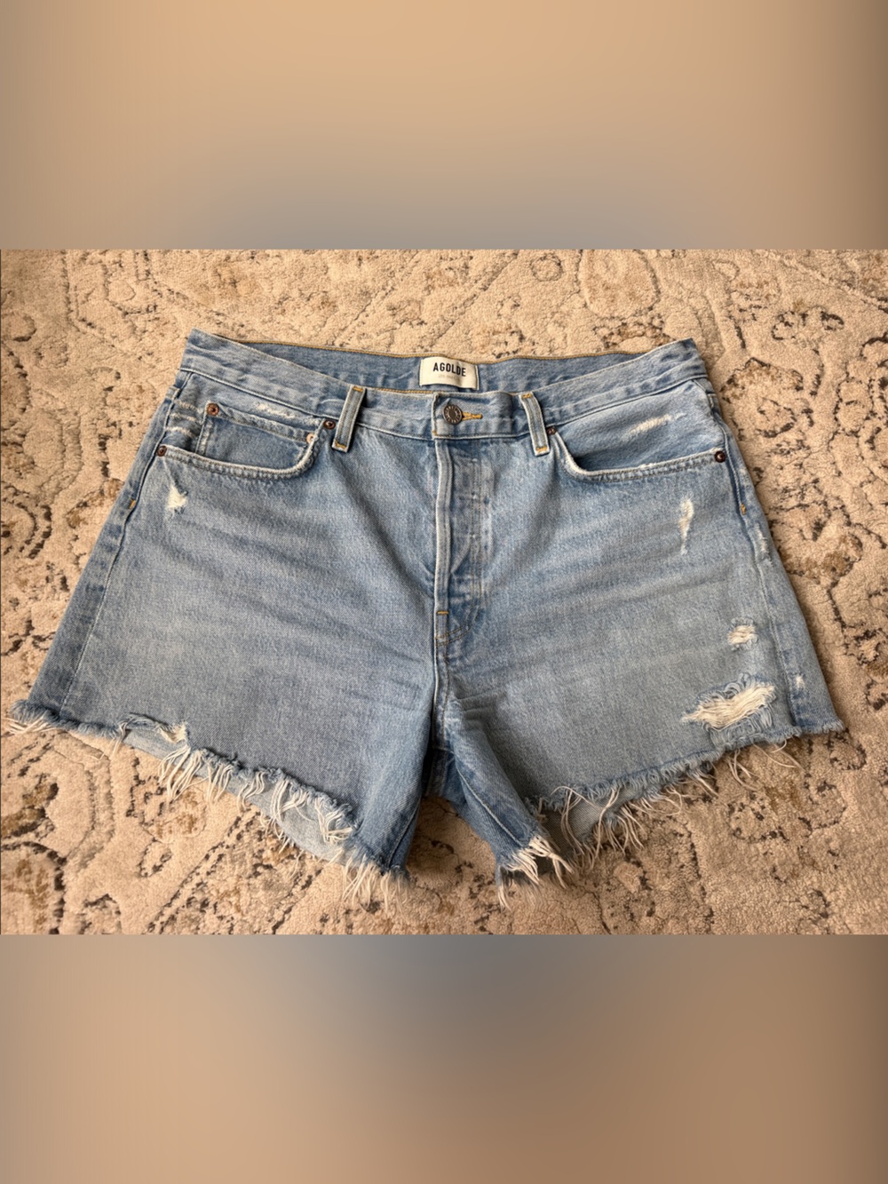 Agolde Parker Long Denim Cutoff Shorts